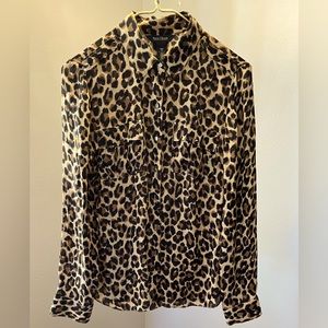 White House Black Market 100% Silk Leopard Blouse